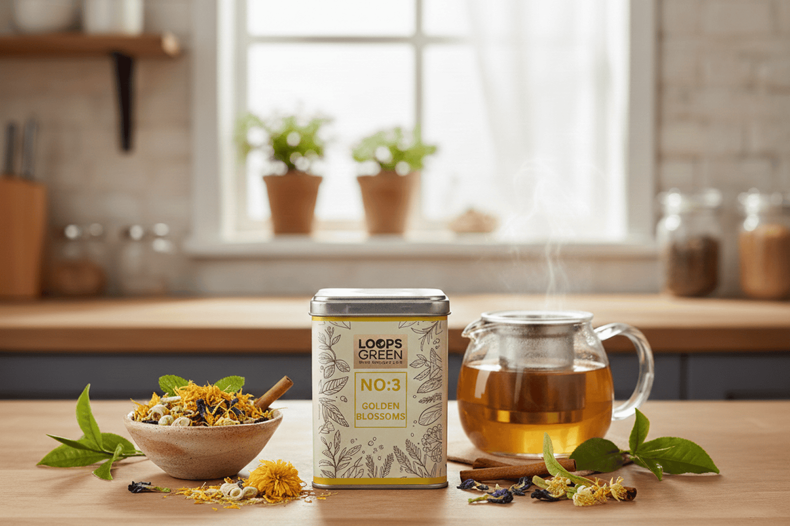 Loops Green Golden Blossoms